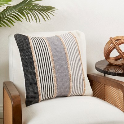 Gray Striped Cotton and Jute 20"x20" Throw Pillow