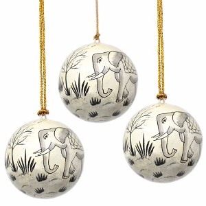 Slickblue Set of 3 Handcrafted Papier-Mâché Christmas Ornaments – Whimsical Cat, Elephant, and Bird Designs with Tassels - 1 of 2