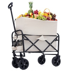 RISOKEYS Foldable Beach Wagon Cart-Lightweight & Collapsible Design with All-Terrain Wheels Load Bearing 225lbs for Camping,Outdoor - 1 of 4