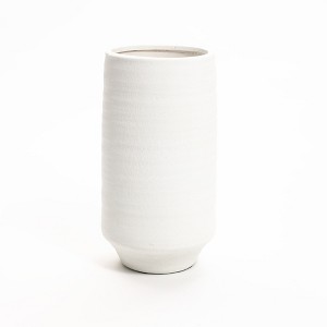 LuxenHome White Terracotta 16.1-Inch Tall Indoor and Outdoor Cylinder Vase - 1 of 4
