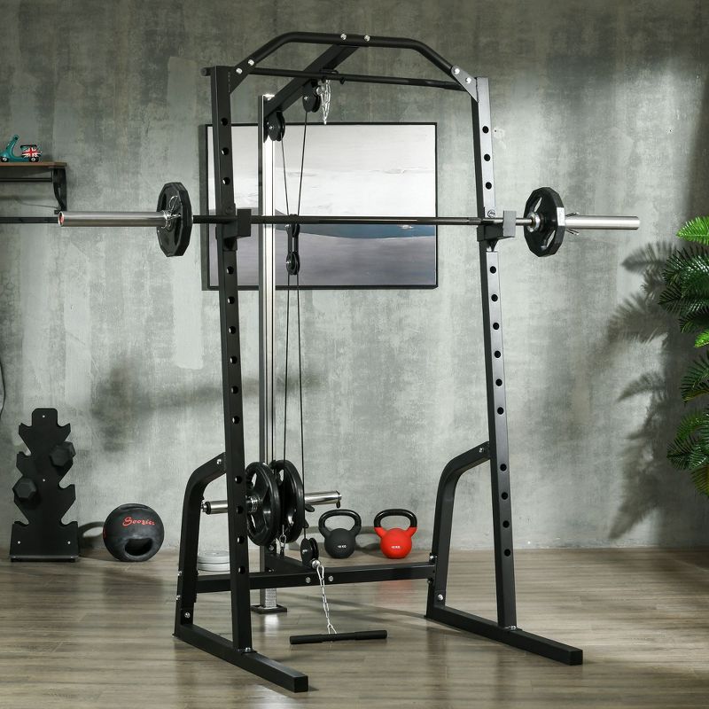Soozier Multi-Functional Power Cage with Cable Pulley System, 15-Level Squat Rack, Pull up Stand and Push up Stand, 2 of 7