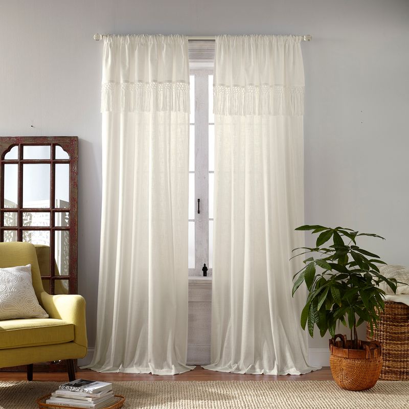 Calypso Boho Macramé Tassel Semi Sheer Single Window Curtain Panel - Elrene Home Fashions, 1 of 4