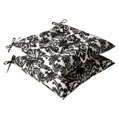 2-Piece Outdoor Tufted Seat Pad/Dining/Bistro Cushion Set - Black/Cream Floral - Pillow Perfect