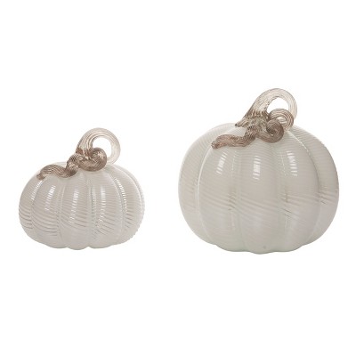 Transpac Glass 7.5 in. Off-White Harvest Swirl Pumpkins Set of 2