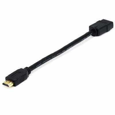 Monoprice High Speed HDMI With Ethernet Male to Female Port Saver - 8 Inch - Black | 28AWG