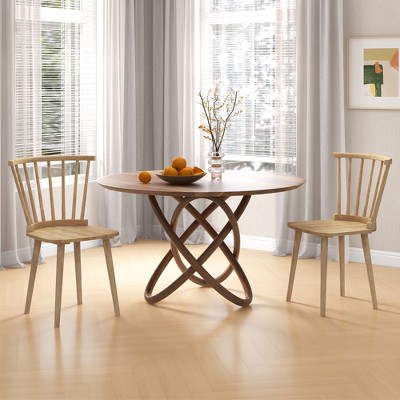 Natural Rubber Wood High Back Windsor Dining Chairs, Set of 4