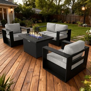 LayinSun 4 Piece Oversized Aluminum Outdoor Furniture Set, Patio Sofa Sets with Fire Pit Table, Deep Seating and Upgraded 6-inch Cushions - 1 of 4