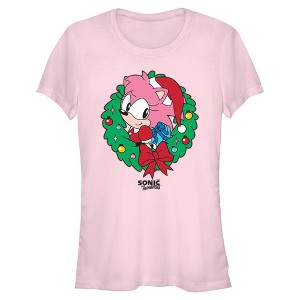 Juniors Sonic the Hedgehog Amy Rose Christmas Wreath T Shirt - 1 of 4