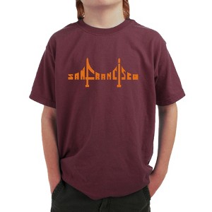 LA Pop Art Boy's Word Art T-shirt - San Francisco Bridge Maroon Large - 1 of 4