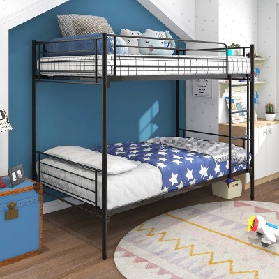 Bunk Bed with Trundle Metal Bunkbeds with Ladder and Full-Length Guardrail