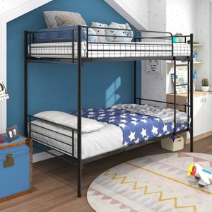 Bunk Bed with Trundle Metal Bunkbeds with Ladder and Full-Length Guardrail - 1 of 4