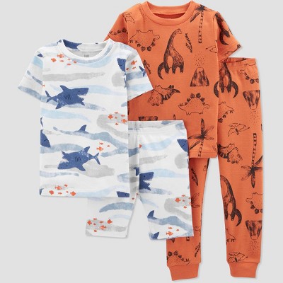 Image of Baby Boys' 4pc Sharks/Dinosaurs Snug Fit Pajama Set - Just One You® made by carter's Blue/Orange 9M