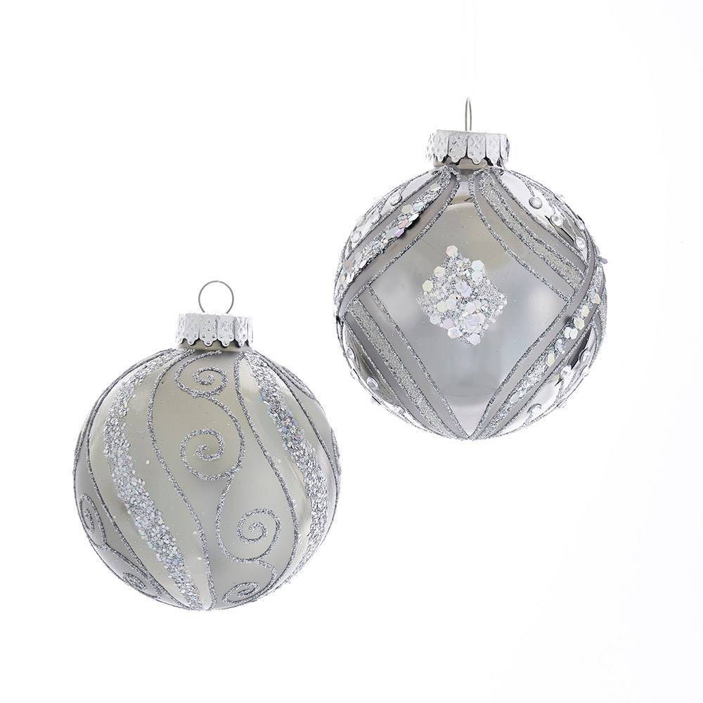 UPC 086131501319 product image for 6pc 80mm Kurt Adler Matte and Shiny Silver with Glitter Glass Ball Ornament Set | upcitemdb.com