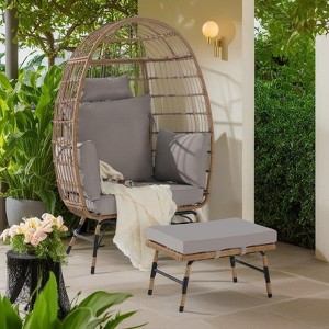 2-Piece Oversized Outdoor Rattan Wicker Egg Chair with Ottoman - 1 of 4