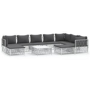 vidaXL Patio Furniture Set 10 Piece Garden Sectional Sofa with Cushions Steel - White - 1 of 4