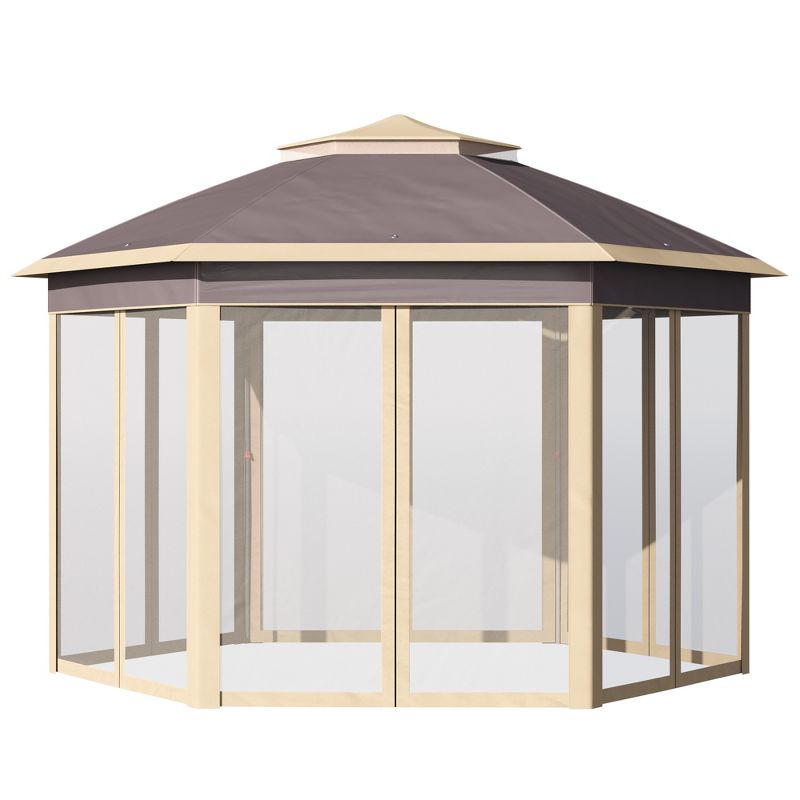 Outsunny 13'x11' Pop Up Gazebo, Double Roof Canopy Tent with Zippered Mesh Sidewalls, Height Adjustable and Carrying Bag, Event Tent for Patio Garden Backyard, 4 of 7