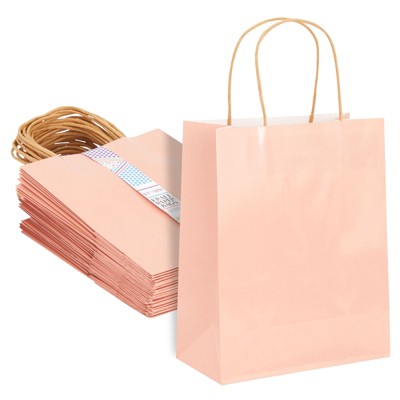24-Pack Glossy Pink Paper Gift Bags with Handle Wedding Party Favor Supplies