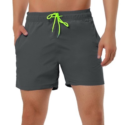 Lars Amadeus Men's Summer Beach Solid Color Mesh Lining Drawstring Waist Swim Shorts