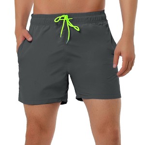 Lars Amadeus Men's Summer Beach Solid Color Mesh Lining Drawstring Waist Swim Shorts - 1 of 4