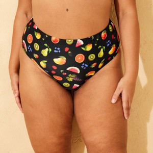 Women's High Rise Cheeky Bikini Bottom - Wild Fable™ Black Fruit Print - 1 of 3