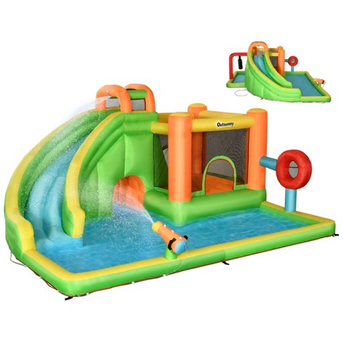 Outsunny 7-in-1 Inflatable Water Slide, Kids Bounce House With Slide, Trampoline, Pool, Ball-target, Post, Without Air : Target