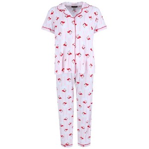 Not a Morning Person Women's Santa Stripe Notch Collar Short Sleeve Pajama Set - 1 of 4