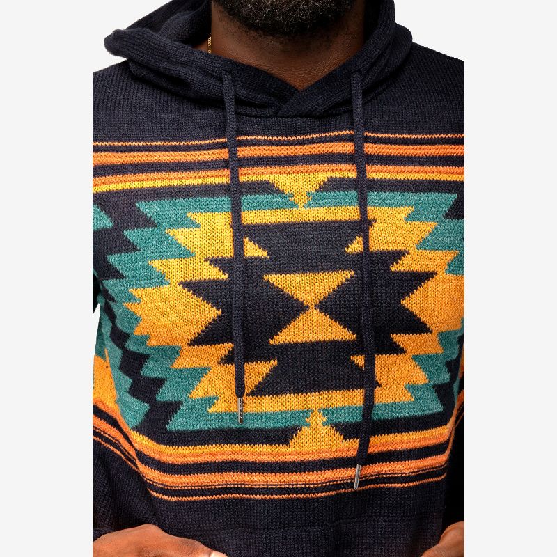 X RAY Men's Slim Fit Knitted Hoodie Sweater, Casual Aztec Hooded Pullover Top, 5 of 7