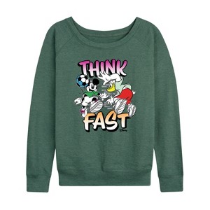 Women's - Disney - Think Fast Lightweight French Terry Wide Neck Long Sleeve Shirt - 1 of 4