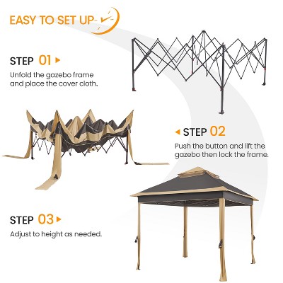 11x11 ft Brown Polyester and Metal Pop-Up Gazebo Tent