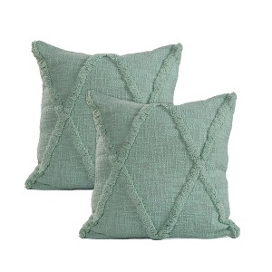 Set of Two  Diamond Cotton Throw Pillow With Fringe - 1 of 4