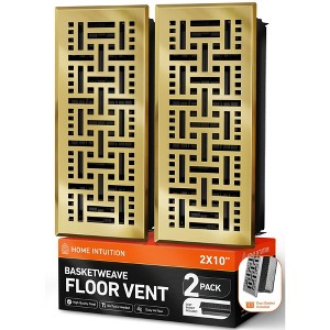Home Intuition Basketweave Floor Vent Covers 2X14 Inch with Mesh Cover Trap Heat and Air Walkable Metal Floor Vent for HVAC Duct, Polished Brass - 1 of 4
