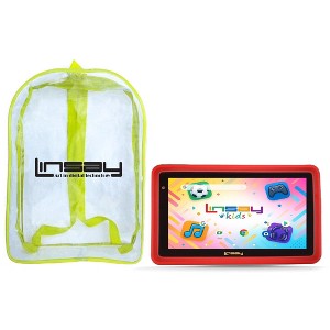 LINSAY 7" Tablet 128GB Storage Kids Red Defender Case with Backpack Android 15 - 1 of 4
