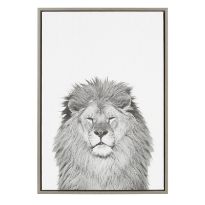 23" x 33" Sylvie Lion Framed Canvas by Simon Te Tai Gray - Kate and Laurel