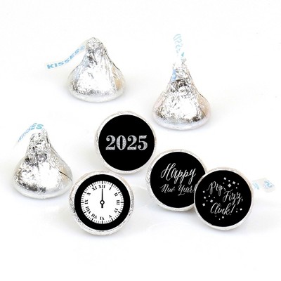 Big Dot of Happiness New Year's Eve - Silver - Round Candy 2025 New Years Eve Party Sticker Favors - Labels Fits Small Round Chocolate (1 sheet of