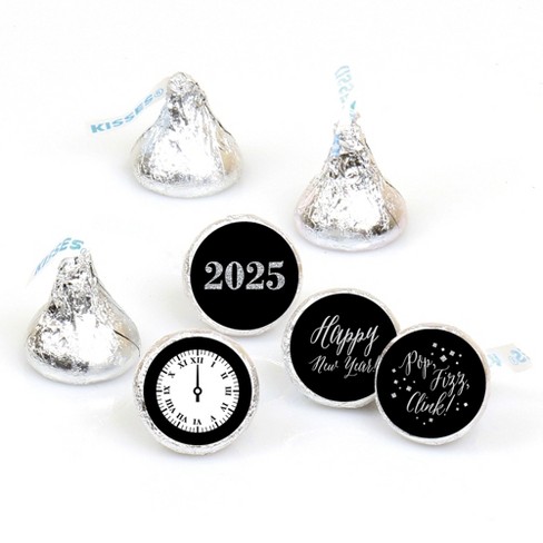 Big Dot of Happiness New Year's Eve - Silver - Round Candy 2025 New Years Eve Party Sticker Favors - Labels Fits Small Round Chocolate (1 sheet of - image 1 of 4