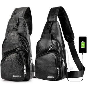 Peicees Pack of 2 Leather Sling Bag Mens Crossbody Bag Chest Bag Sling - 1 of 4