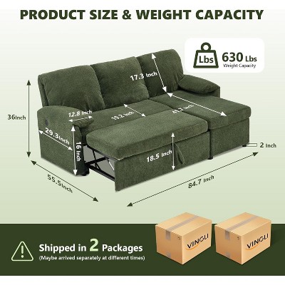 Product size and weight capacity infographic showing sofa dimensions and 630 lbs capacity