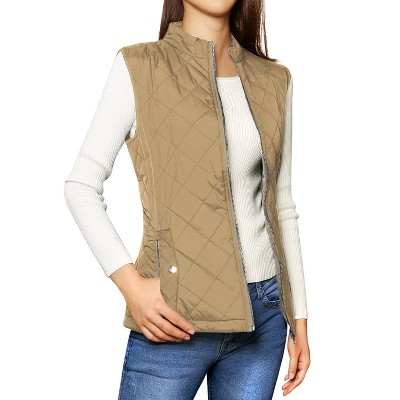 Allegra K Women's Stand Collar Lightweight Gilet Quilted Zip Vest