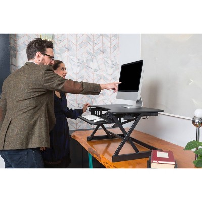 Deluxe 40" Black Metal Wide Standing Desk Converter with Retractable Keyboard Tray