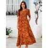 Seta T Women's Floral Short Flutter Sleeve V Neck Smocked High Waist Flowy Maxi Dress - 2 of 4