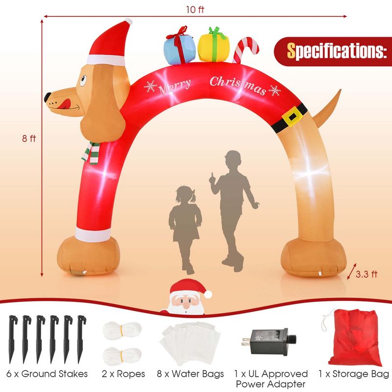 Costway 8FT Inflatable Christmas Dachshund Arch Yard Decoration with LEDs & Air Blower, 3 of 11