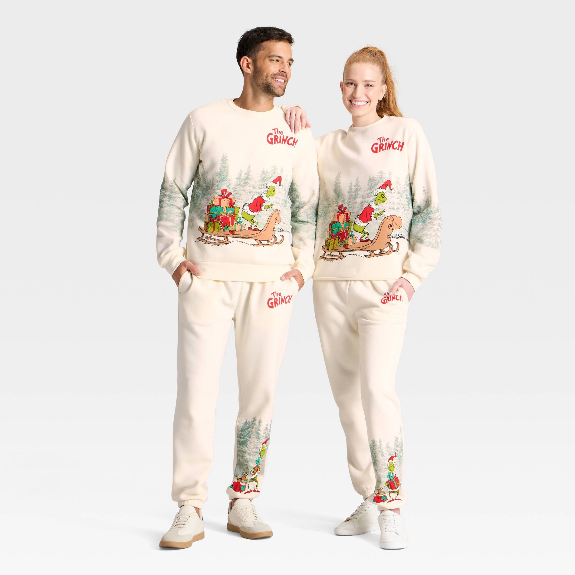 Adult Grinch Sled Graphic Sweatshirt - Cream XS
