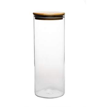 Amici Home Yosemite Glass Canister, Food Storage Jar with Airtight Seal Wood Lid, Modern Design Jar for Dry Food, Tea, Coffee, Spices