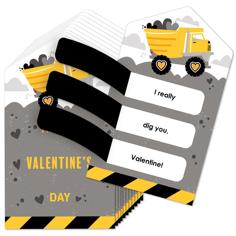 Big Dot of Happiness Dig It - Construction Party Zone - Dump Truck Cards for Kids - Happy Valentine's Day Pull Tabs - Set of 12, 1 of 8