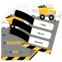 Big Dot of Happiness Dig It - Construction Party Zone - Dump Truck Cards for Kids - Happy Valentine's Day Pull Tabs - Set of 12