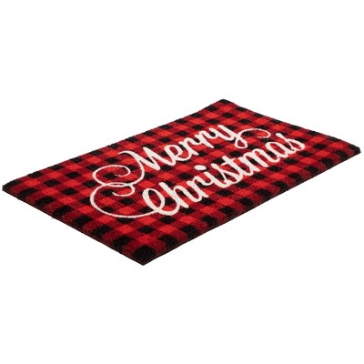 Red and Black Plaid Merry Christmas Coir Outdoor Doormat