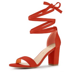 Allegra K Women's Open Toe Lace Up Ankle Strap Chunky Heel Sandals - 1 of 4