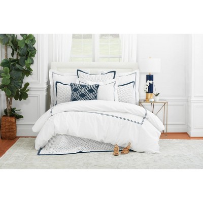 Legacy Ink Cotton Queen Duvet Cover with Embroidery
