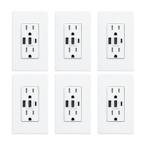 ELEGRP 30-Watt 15 Amp 3-Port Type C and Dual Type A USB Duplex USB Wall Outlet, Wall Plate Included, Light Almond(2-Pack) - 1 of 1