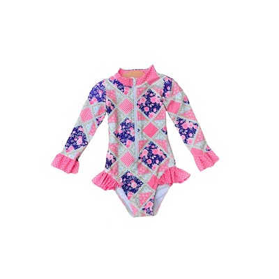 Preppy Floral Patchwork Rash Guard One Piece Swimsuit Mia Belle Girls ...